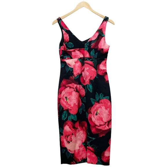 NWT Trina Turk Sleeveless Floral Midi Dress Pink Red Black Size 0 Wedding Guest - Picture 3 of 15